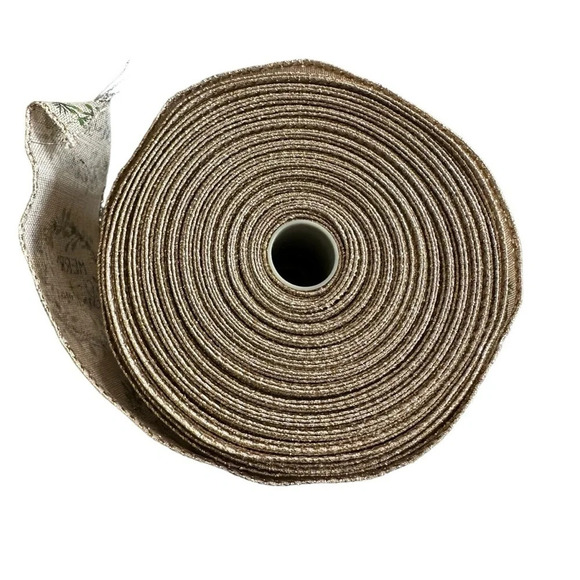 2.5” Natural Merry Christmas Wired Ribbon with Green & Gold Holiday Leaf Wreath - Picture 2 of 4